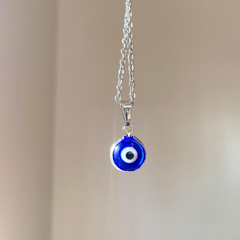 Evil eye dark blue glass pendant necklace choker